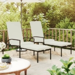 Lettini Prendisole 2 pz con Poggiapiedi in Rattan PE Nero