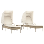 Lettini Prendisole 2 pz con Baldacchino e Tavolino Polyrattan