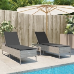 Lettino Prendisole 2 pz con Cuscini Grigio Chiaro in Polyrattan