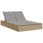 Lettino Prendisole con Cuscini Beige in Polyrattan