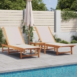 Lettini Prendisole 2 pz e Tavolo Grigio Legno Acacia/Textilene