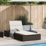 Lettino Prendisole con Cuscino Galleggiante Marrone Polyrattan