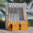 Strandkorb con Tettoia Polyrattan e Legno Massello Bianco e Blu