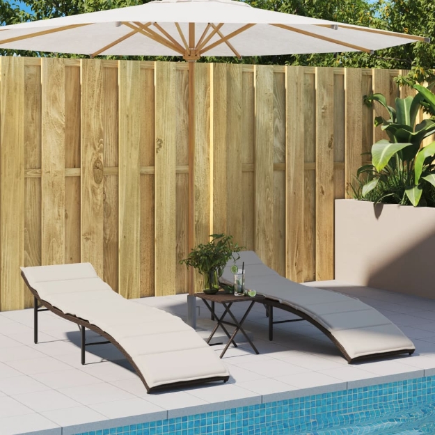 Lettini Prendisole 2 pz con Cuscini Marrone in Polyrattan