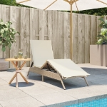 Lettino Prendisole con Cuscini Beige in Polyrattan