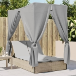 Lettino Prendisole con Tetto e Tende Beige in Polyrattan