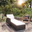 Lettino Prendisole con Cuscino Bianco Crema in Polyrattan Nero