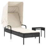 Lettino Prendisole con Baldacchino e Tavolino Nero Polyrattan