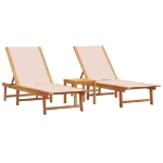 Lettini Prendisole 2 pz e Tavolo Crema Legno Acacia e Textilene