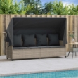 Lettino con Baldacchino e Cuscini Grigio Chiaro in Polyrattan