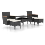 Set Pranzo da Giardino 5 pz  Polyrattan e Vetro Temperato Nero