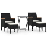 Set da Bistrot per Giardino 5pz Polyrattan Vetro Temperato Nero