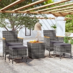 Set Bistrot Giardino 5 pz Polyrattan e Massello Acacia Grigio