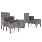 Set Bistrot da Giardino 5pz Polyrattan e Vetro Temperato Grigio