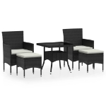 Set da Pranzo per Giardino 5 pz Polyrattan Vetro Temperato Nero