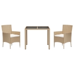 Set da Pranzo da Giardino 3 pz con Cuscini Beige in Polyrattan