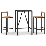 Set Bar Giardino 3 pz Nero Polyrattan e Legno Massello Acacia