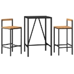 Set Bar Giardino 3 pz Nero Polyrattan e Legno Massello Acacia