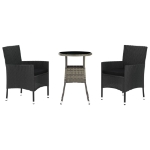 Set Bistrò da Giardino 3 pz con Cuscini in Polyrattan Nero