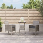Set Bistrò da Giardino 3 pz con Cuscini in Polyrattan Grigio