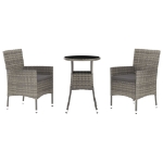 Set Bistrò da Giardino 3 pz con Cuscini in Polyrattan Grigio
