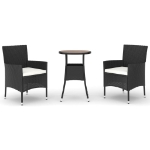 Set Bistrò da Giardino 3 pz con Cuscini in Polyrattan Nero