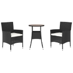 Set Bistrò da Giardino 3 pz con Cuscini in Polyrattan Nero