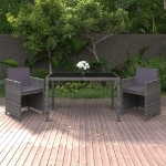 Set da Pranzo da Giardino 3 pz con Cuscini Polyrattan Grigio