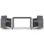 Set da Pranzo da Giardino 3 pz con Cuscini Polyrattan Grigio