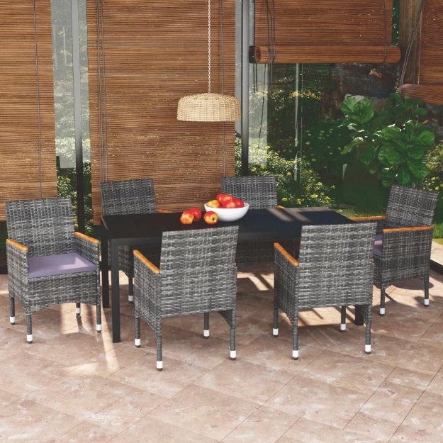 Set da Pranzo per Giardino 7 pz con Cuscini Polyrattan Grigio