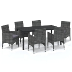 Set da Pranzo per Giardino 7 pz con Cuscini Polyrattan Grigio