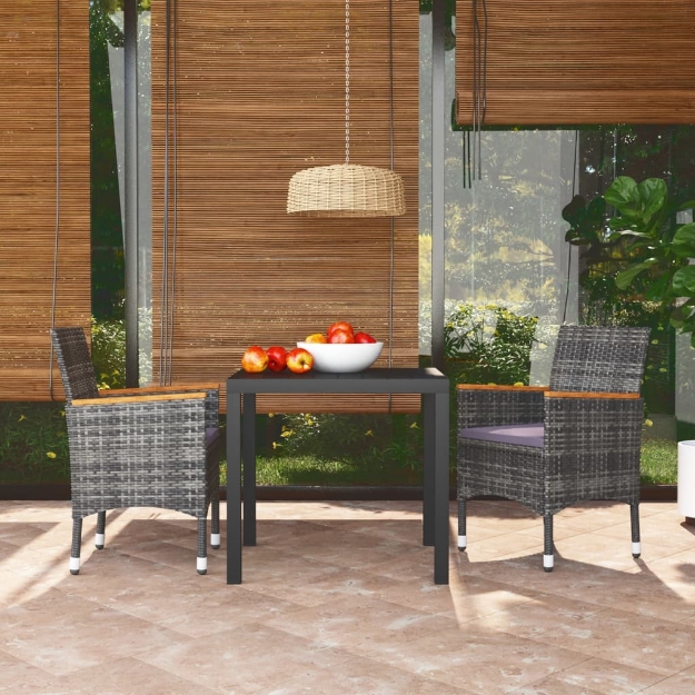 Set da Pranzo per Giardino 3 pz con Cuscini Polyrattan Grigio