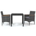 Set da Pranzo per Giardino 3 pz con Cuscini Polyrattan Grigio