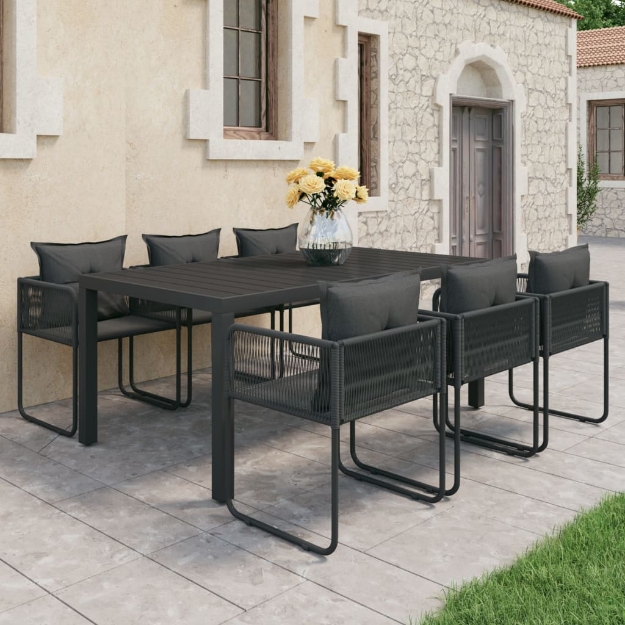 Set da Pranzo da Giardino 7 pz in Rattan PVC Nero