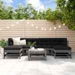 Set Salotto da Giardino 7 pz Grigio in Legno Massello di Pino
