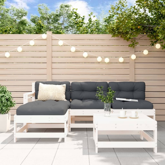 Set Salotto da Giardino 5 pz Bianco in Legno Massello di Pino