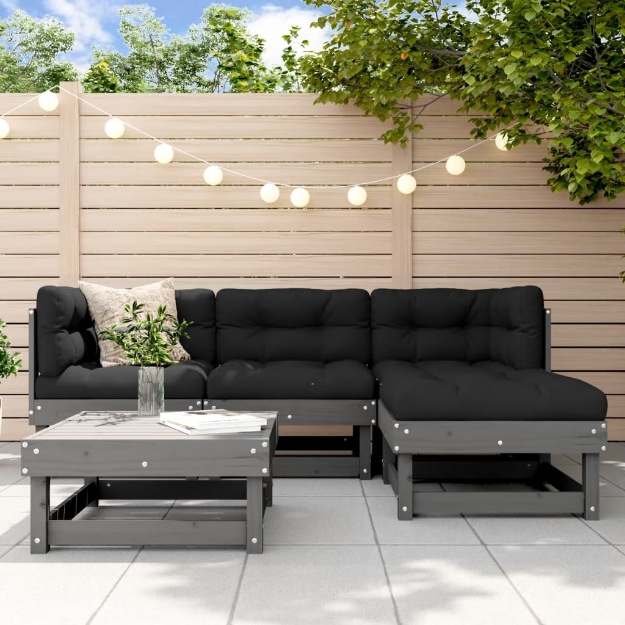 Set Salotto da Giardino 5 pz Grigio in Legno Massello di Pino