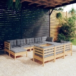 Set Divani da Giardino 10 pz con Cuscini Grigi Massello di Pino