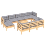 Set Divani da Giardino 11 pz con Cuscini Grigi Massello di Pino