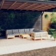 Set Divani da Giardino 11 pz con Cuscini Grigi Massello di Pino