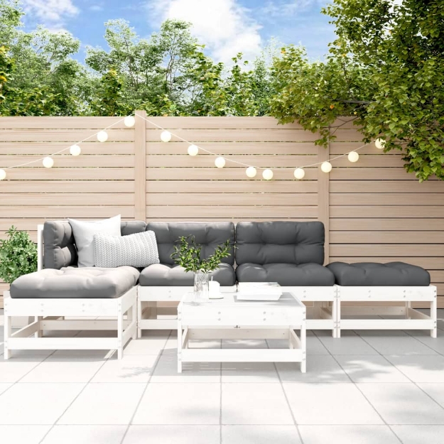 Set Salotto da Giardino 6 pz Bianco in Legno Massello di Pino