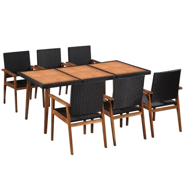 Set da Pranzo da Giardino 7 pz in Polyrattan Nero e Marrone
