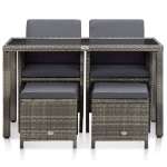 Set da Pranzo da Giardino 5 pz con Cuscini in Polyrattan Grigio