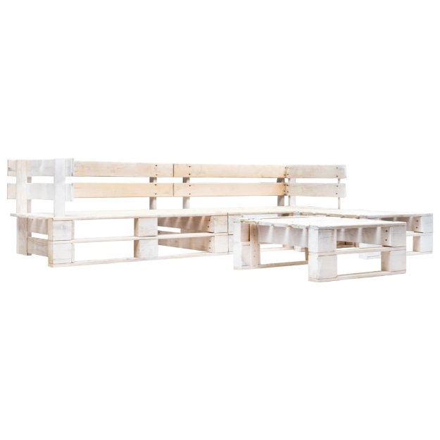 Set Divani da Giardino su Pallet 4 pz in Legno Bianco