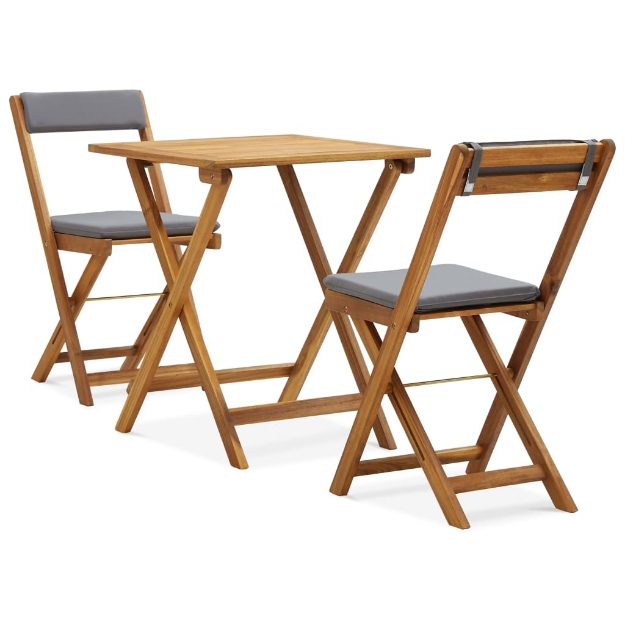 Set da Bistrot 3 pz Pieghevole con Cuscini Massello di Acacia