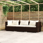Divano a 3 Posti con Cuscini in Polyrattan Marrone
