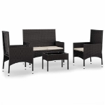 Set Divani da Giardino 4 pz con Cuscini Nero in Polyrattan
