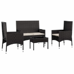 Set Divani da Giardino 4 pz con Cuscini Nero in Polyrattan