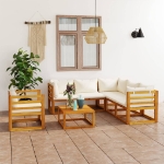 Set Divani da Giardino 7 pz con Cuscini Crema Massello Acacia