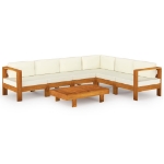 Set Divani Giardino 7 pz Cuscini Bianco Crema in Legno d'Acacia